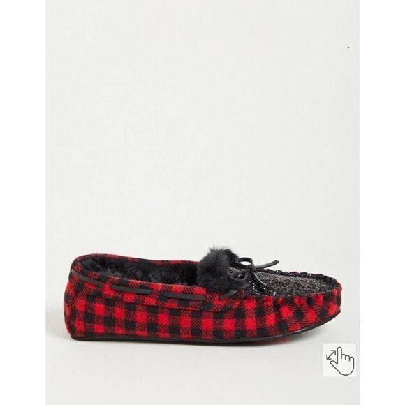 FAUX FUR SLIPPER (WW) Torrid Red and black Size 7ww - Picture 4 of 9